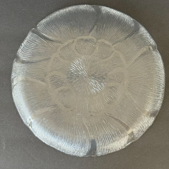 Vintage Clear Glass Floral Pattern Serving Platter Plate Textured Design 13" - Picture 3 of 4